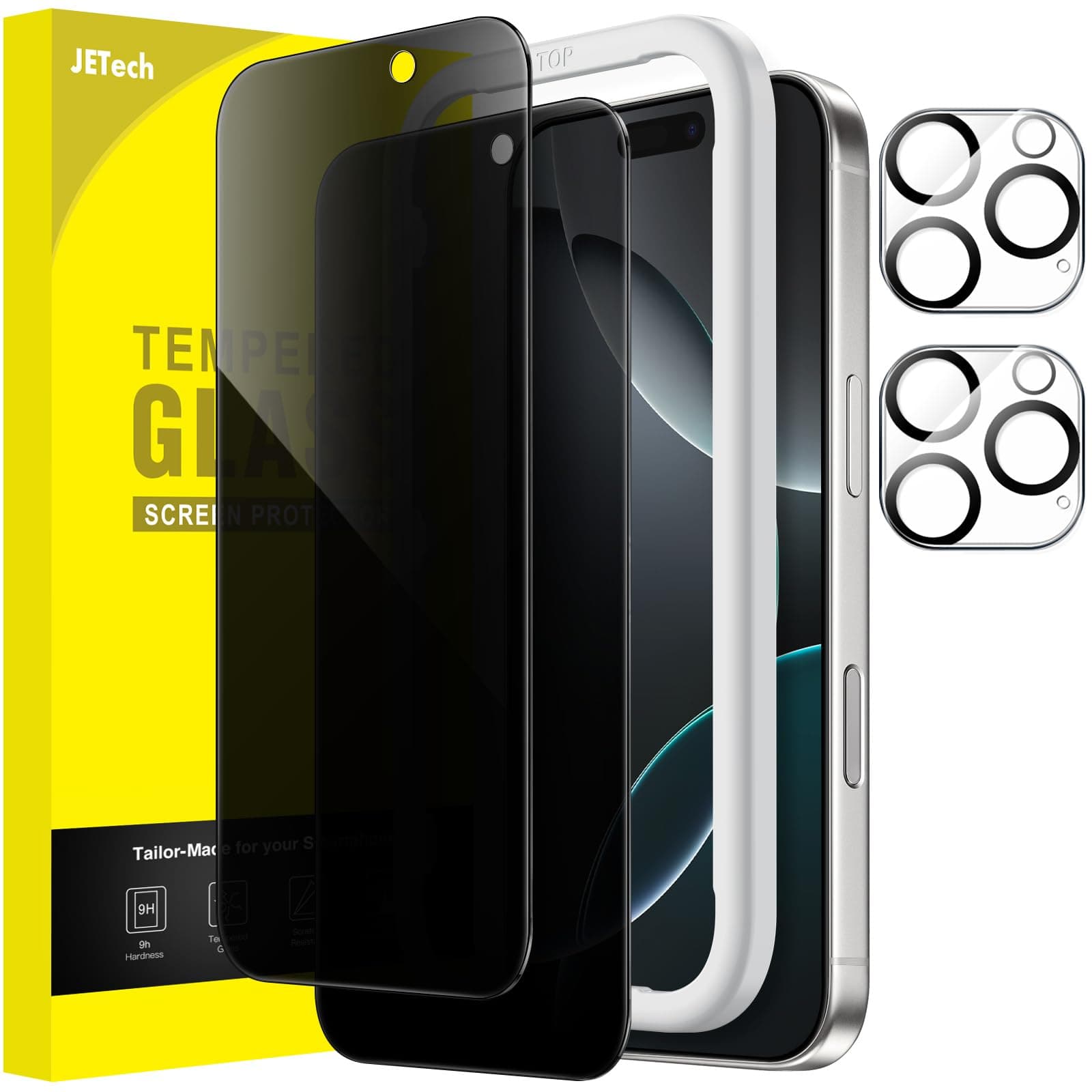 JETech Privacy Screen Protector for iPhone 16 Pro 6.3-Inch with Camera Lens Protector, Anti-Spy Tempered Glass Film, Easy Installation Tool, 2-Pack Each on Amazon.ae - Price Tracker