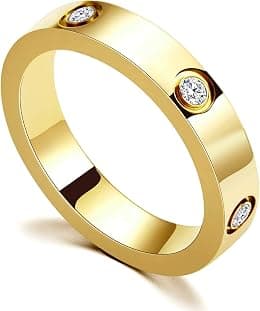 PDWZNBA Love Friendship Ring 18K Gold Silver Rose Plated Cubic Zirconia Stainless Steel Promise Ring Wedding Band Jewelry Birthday Gifts for Women - Best Deal Finder