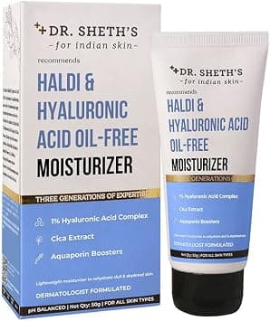 Dr. Sheth's Haldi & Hyaluronic Acid Oil-Free Moisturizer | Lightweight Moisturiser To Rehydrate Dull Skin | 1% Hyaluronic Acid, Cica Extract & Aquaporin Boosters | Women & Men | 50G على Amazon.ae - متتبع الأسعار
