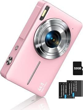 Digital Compact Camera 1080P FHD 44MP with 16X Zoom, Simple & Portable, 32G Card - Perfect for Children, Teenagers, Seniors & Beginners (Pink) على Amazon.ae - متتبع الأسعار