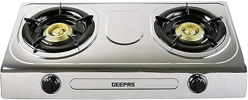 Geepas Stainless Steel Gas Cooker, 2 Burners Stove, GK5605N | Automatic Ignition System | Electroplated Pan Support | Cast Iron Burners | User-Friendly على Amazon.ae - متتبع الأسعار