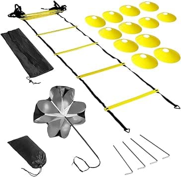 Tomshin Speed Agility Training Kit Agility Ladder Football Ladder with 12-Rung with 12 Cones and 4 Stakes Football Training Equipment Speed Agility Training Kit for Football Basketball Baseball Hockey on Amazon.ae - Price Tracker