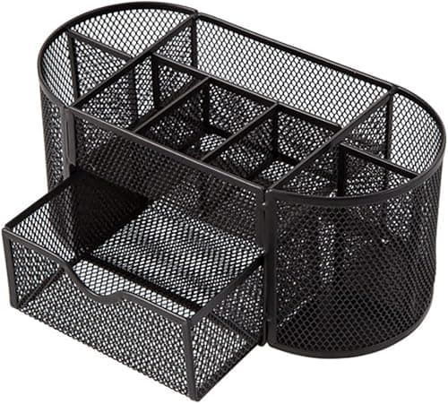 CLOUDFOUR Mesh Desk Organizer Office Supplies Multi-Functional Caddy Pen Holder Stationery Organizer for Office, Home, School, Classroom (6 Compartments and 1 Drawer) (Black - Shape A) on Amazon.ae - Price Tracker