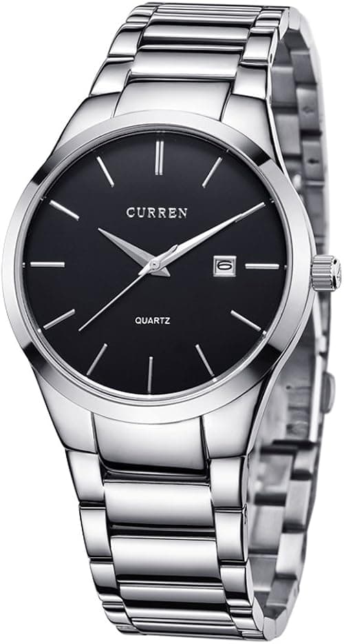 CURREN Herren-Armbanduhren, klassisch, schwarz/silber, Stahlband, Quarz, Analog-Armbanduhr mit Datum fr Mann ... on Amazon.ae - Price Tracker