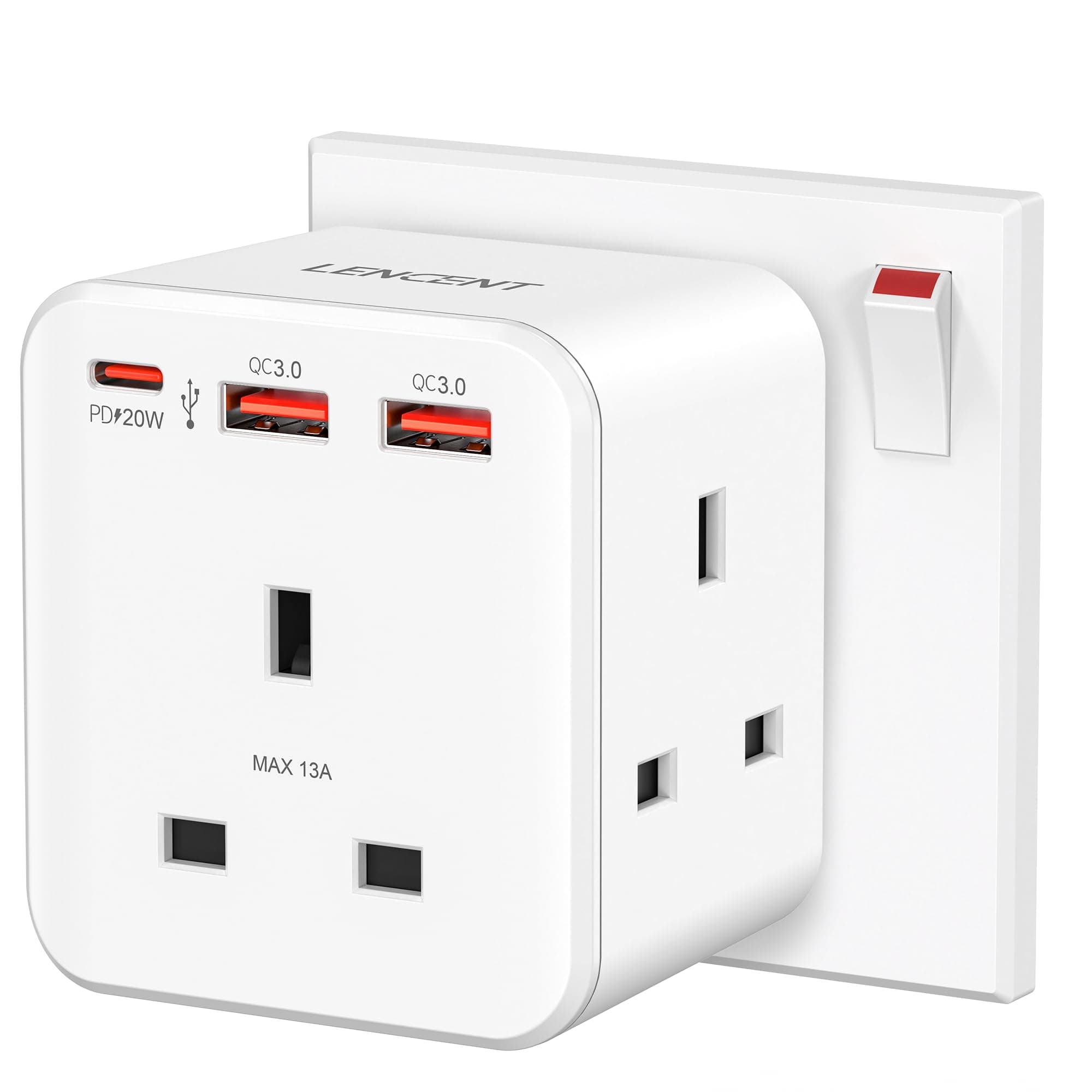 LENCENT Multi Plug Extension, 3 Way 3 Plugs Socket adapter, 6-in-1 Cube Electrical Extender Outlet Adaptor, PD&QC 3.0 20W USB Wall Charger, Plug Expander for Home, Office, Kitchen, 13A 3250W on Amazon.ae - Price Tracker