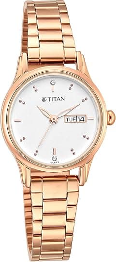 Titan Women's Quartz Analog Watch | Silver Dial with Swarovski Crystal Accents | Rose Gold Metal Strap | Multifunction Day & Date Display - 2656WM01 - متتبع أسعار Amazon.sa