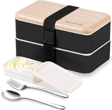 Original Bento Box Lunch Boxes Container Bundle Divider Japanese style with stainless steel Utensils spoon and fork (Black) on Amazon.ae - Price Tracker