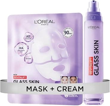 L’Oréal Paris Revita lift Hydrogel Glow Mask Glass Skin (1pc) + Glass Skin Liquid Cream with Hyaluronic Acid & Vitamins B3+B5+C, 50ml on Amazon.ae - Price Tracker