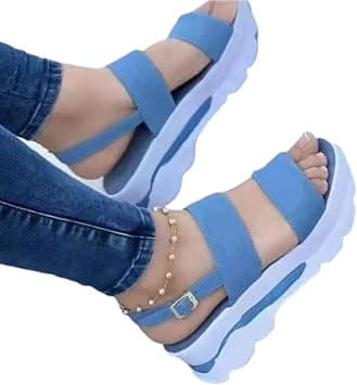 Women's Solid Colour Sweet Style Sandals - 1 Pair Women Sandals High Heels Faux Leather Platform Peep Toe Wedges Shoes Footwear Light Blue 40 on Amazon.ae - Price Tracker