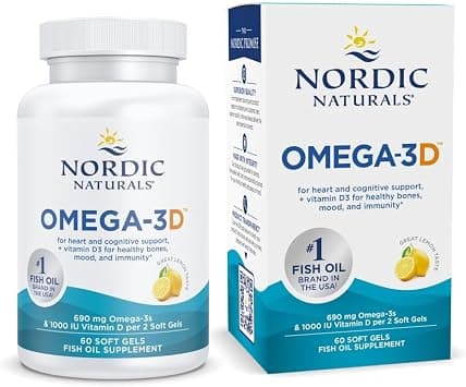 Nordic Naturals Omega-3D Softgels + Vitamin D3 Lemon | Wild-Caught Fish Oil with EPA, DHA & 1000 IU D3 & Supports Heart, Brain, Bone & Immune Health | 60 Softgels على Amazon.ae - متتبع الأسعار