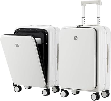 Hanke 20 Inch Carry On Luggage Airline Approved with Wheels and Front Pocket, Aluminum Frame Hardshell Travel Suitcase TSA Rolling Luggage for Business Trip(Smoke White) on Amazon.ae - Price Tracker