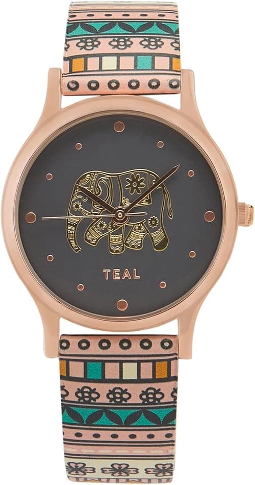 TEAL BY CHUMBAK Round Dial Analog Watch for Women|Jungle Flowers Collection| Printed Vegan Leather Strap|Gifts for Women/Girls/Ladies |Stylish Fashion Watch for Casual/Work on Amazon.ae - Price Tracker