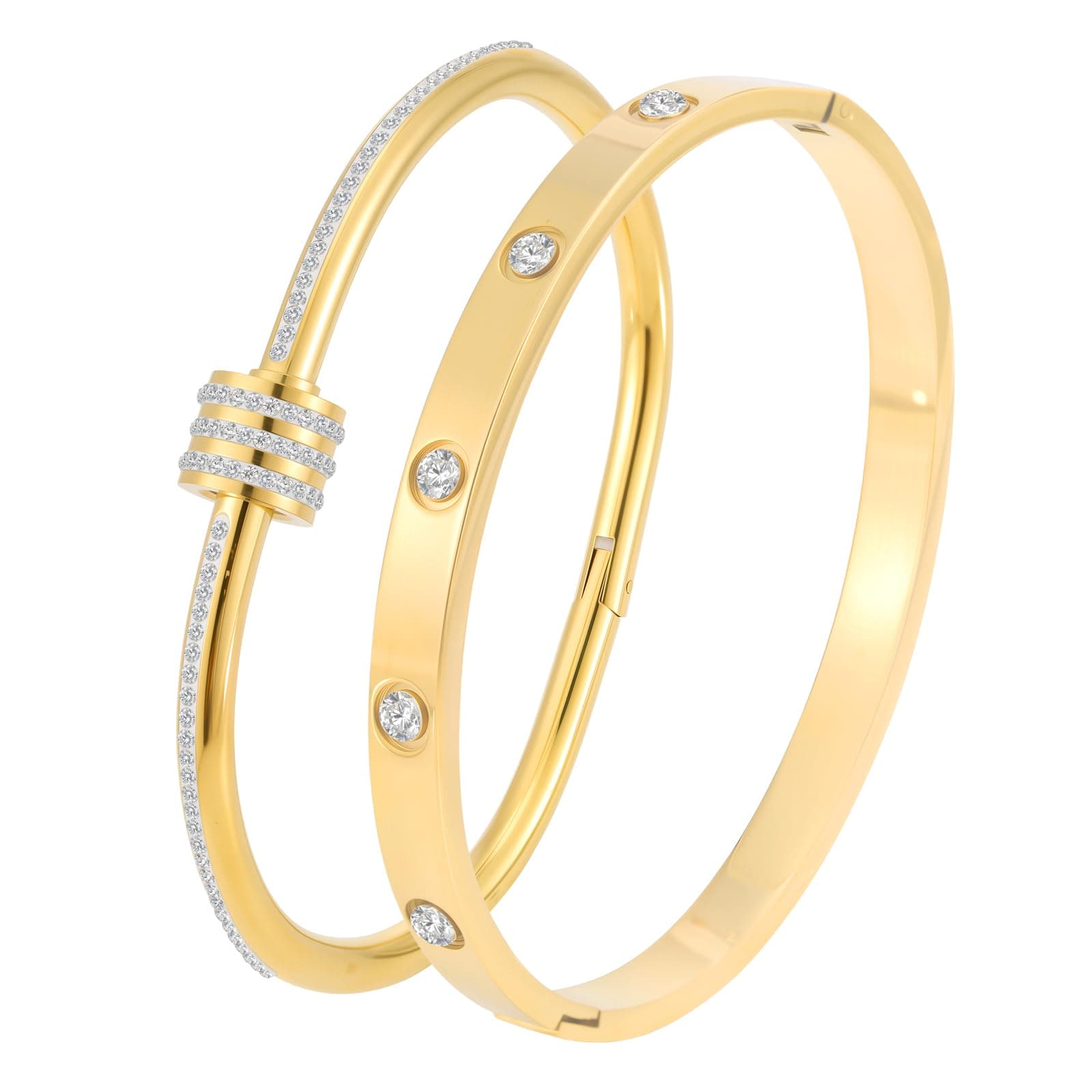 Gold Bracelets for Women, 2Pcs Stainless Steel Crystal Friendship Bangles, Gift for Her on Amazon.ae - Price Tracker