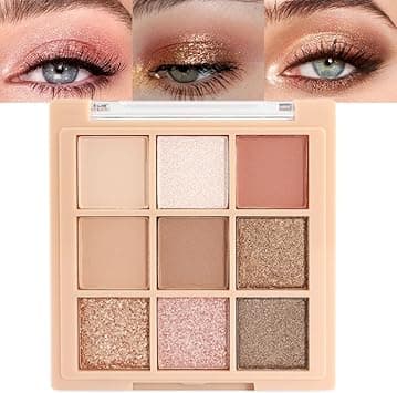 9Colors Nude Champagne Gold Rose Brown Colorful Glitter Eyeshadow Palette Makeup,Korean Natural Neutral Rainbow Eyeshadow Palettes Naturing-Looking Long Lasting Waterproof Blendable on Amazon.ae - Price Tracker