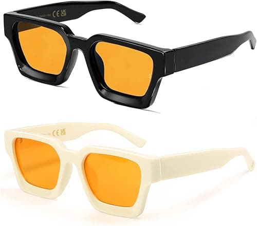 Retro Square Sunglasses for Men Women Trendy Thick Rectangle Chunky Frame Black Shades Fashion 90s Glasses on Amazon.ae - Price Tracker