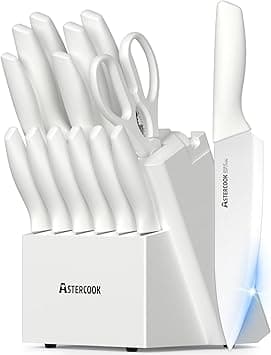 Astercook Knife Set for Kitchen 15 Piece with Block and Sharpener Kitchen Knives with Ceramic Coating Sharp Blade Dishwasher Safe Knife Block Set with Anti-slip Ergonomic Handle, Elegant White on Amazon.ae - Price Tracker