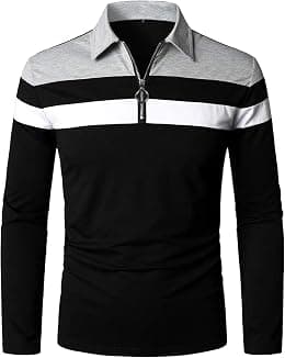 YTD Men's Long Sleeve Polo Shirts Quarter-Zip Casual Slim Fit Lapel Neck Basic Designed Cotton Shirts - Best Deal Finder