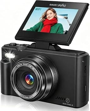 5K Digital Camera, 75MP WiFi Point and Shoot Camera, 18X Zoom Anti-Shake, 3 Inch 180° Flip Screen Portable Travel Camera with Flash, 2 Batteries & 32GB SD Card for Adults Beginners, Black on Amazon.ae - Price Tracker
