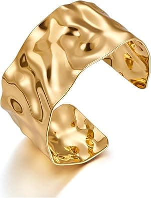 WOWORAMA Hammered Chunky Cuff Bracelets for Women Vintage Boho Wide Bangle Bracelets Irregular Statement Bracelet Thick Gold Silver Bracelet - Amazon.ae Price Tracker