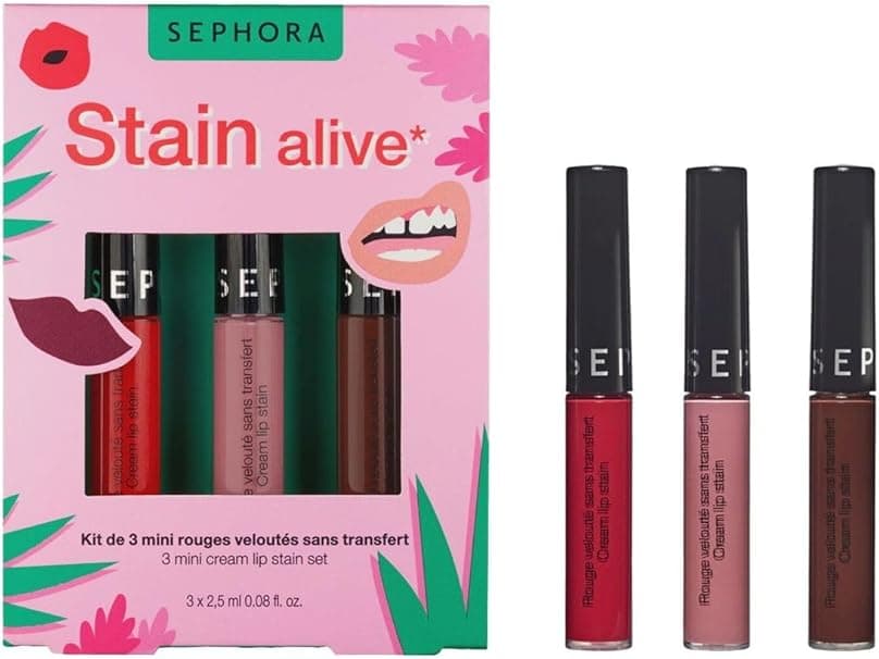 Sephora Stain Alive 3 Mini Cream Lip Stain Set - Timeless Shades, Matte Finish, Long-Lasting, Infused with Avocado Oil - Vibrant Red, Dazzling Pink, Deep Burgundy - Rich & Comfortable Formula on Amazon.ae - Price Tracker