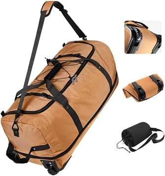 Vomgomfom Wheeled Collapsible Duffel Bag,110L-140L Expandable Checked Luggage, No-Telescopic-Handle with Anti-Burst Zipper & Reinforced Frame,Brown على Amazon.ae - متتبع الأسعار
