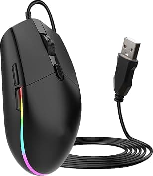 Wired Gaming Mouse – LED RGB Backlit Mouse with 1.5m USB Cable, 6 Buttons, Silent Ergonomic Design, 3600DPI Optical Sensor – Portable Corded Mice for Laptop, PC & All USB Devices (Black) on Amazon - Best Deal Finder