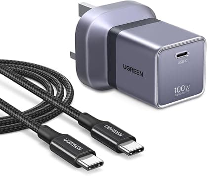 UGREEN Nexode Air 100W Charger Type C with USB-C Cable, Foldable Adapter | GaN II Fast Charging, Travel Plug, Ultra-compact, Durable Braided cable, iPhone 100w Charger, Laptop Charger, MacBook Charger on Amazon.ae - Price Tracker