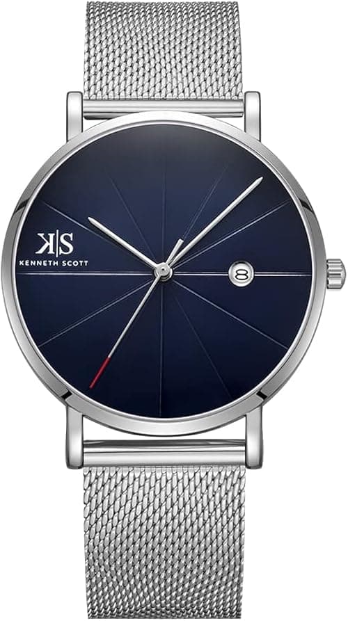 Kenneth Scott Men's Analog Quartz Watch K22013-SMSN | Blue Dial | 40mm Round Alloy Case | Stainless Steel Bracelet Strap | 3 ATM Water Resistant | Casual Wrist Watch for Men | Silver على Amazon.ae - متتبع الأسعار