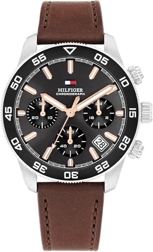 Tommy Hilfiger Chronograph Quartz Watch for Men with Brown Leather Strap - 1792213 on Amazon.ae - Price Tracker