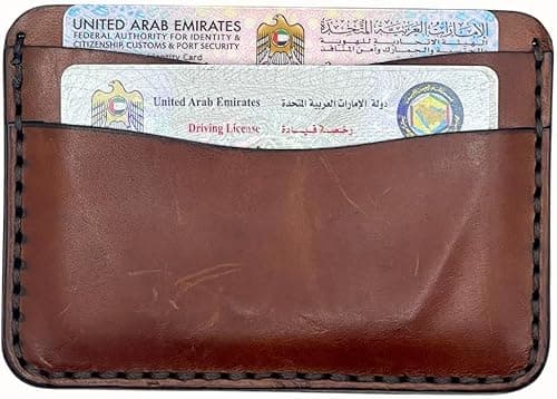 Handmade Genuine Leather Card Holder Wallet – Slim Minimalist Card Case with 4 Card Slots & Center Pocket for Cash and Coins – Hand-Stitched Leather Wallet (Brown) on Amazon.ae - Price Tracker