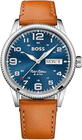 BOSS MEN'S BLUE DIAL BROWN LEATHER WATCH - 1513331 on Amazon.ae - Price Tracker