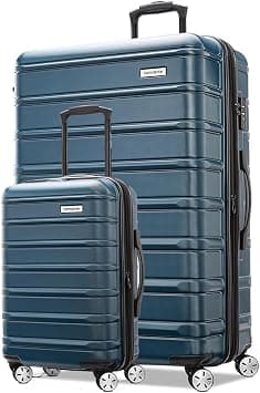 Samsonite Omni 2 2Pc Set (55 + 79 cm), 4 Spinner Wheels, Polycarbonate, Nova Teal|Cross Ribbons|Expandable|Internal Divider Pad|TSA Lock - 3 Years International Warranty على Amazon.ae - متتبع الأسعار