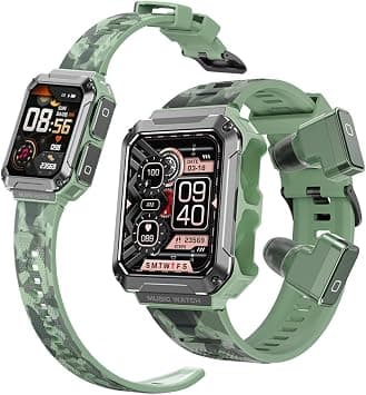 WatchOut WearPods Teens Smartwatch with Wireless Earbuds, GPS Fitness Tracker, Music Storage, Heart Rate, Always-on HD Display, Best Headphones & Smart Watch in one Gift for GenZ (Military Green) on Amazon.ae - Price Tracker