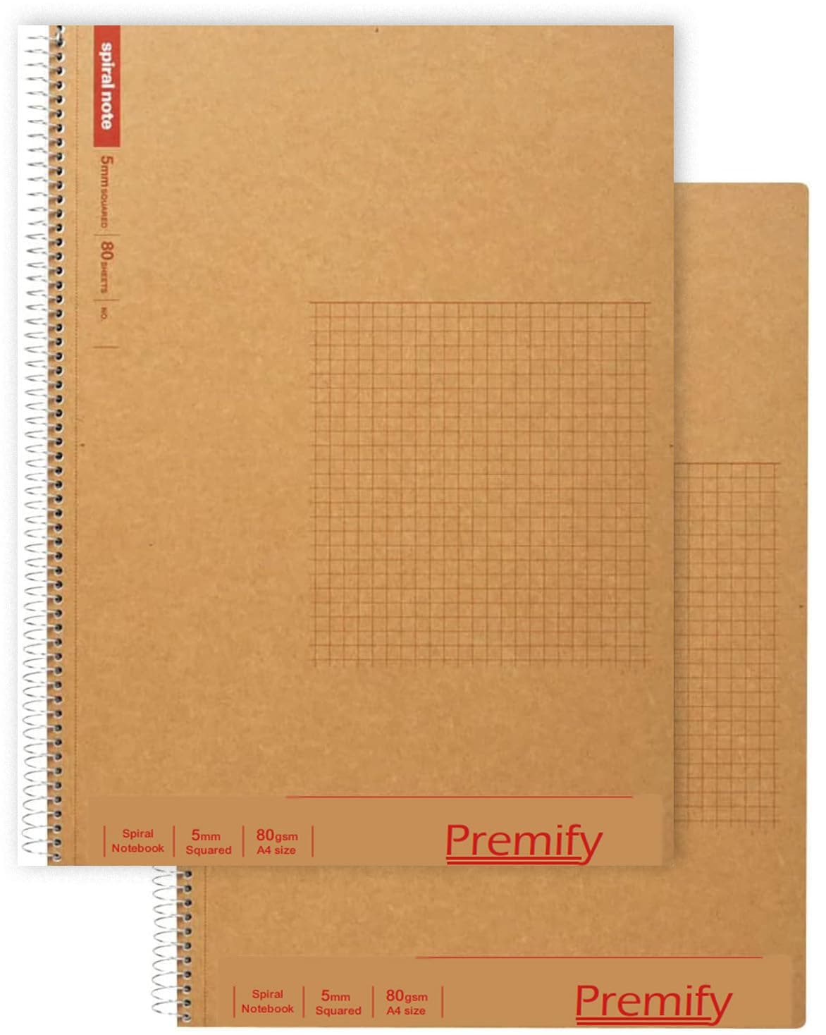 Premify Spiral Squared Notebook 2Pcs Set 5mm Grid Inner (A4), 100 Sheets | Graph Writing Pad 80gsm Paper, Maths Notebook, Suitable for Students and School Supplies. on Amazon.ae - Price Tracker