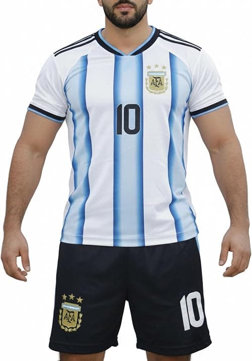 OVERS Argentina Men’s Soccer Jersey Set #10 – Blue Football Uniform with Shirt & Shorts, Short Sleeve V-Neck, Breathable Quick-Dry Training Kit for Match on Amazon.ae - Price Tracker