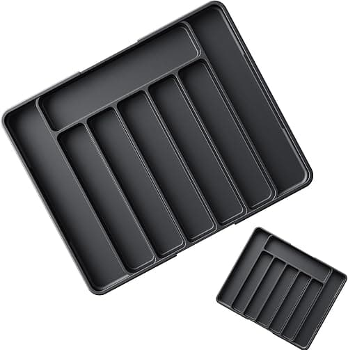 Expandable Silverware Organiser, Adjustable Cutlery Tray for Kitchen Drawer, 7-Compartment Utensil Storage, Dark Grey, 31x21 cm on Amazon.ae - Price Tracker