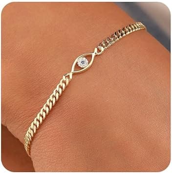 Gold Plated Bracelets for Women,14K Gold Plated Bracelets for Women Evil Eye Diamond Cuban Link Heart Pearl Bracelets Everyday Jewelry Gift on Amazon.ae - Price Tracker