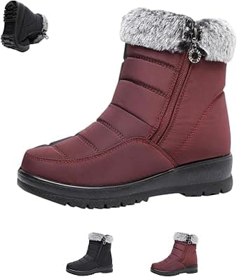 Women's Waterproof Faux Fur Zipper Snow Boots, Women Winter Warm Cotton Shoes, Womens Fur Lined Slip on Orthopedic Ankle Boots with Side Zipper, Anti-slip Outdoor Snow Shoes on Amazon.ae - Price Tracker