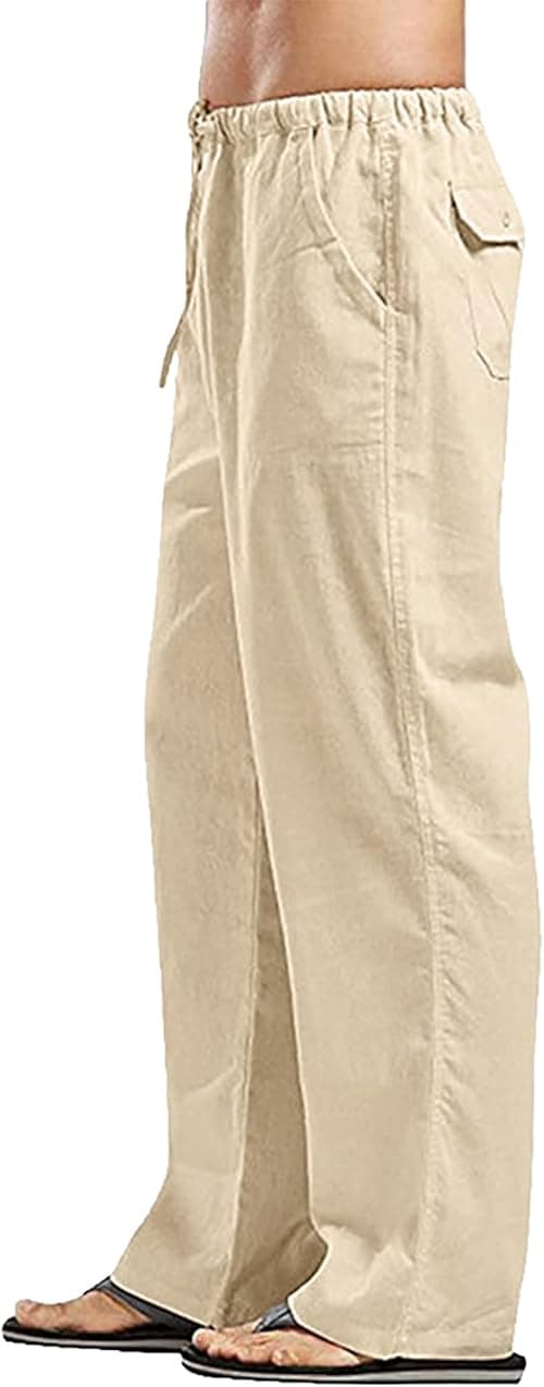 YAOHUOLE Men's Cotton Linen Pants Loose Fit Casual Yoga Pants Drawstring Elastic Waist Straight Legs Pants on Amazon.ae - Price Tracker