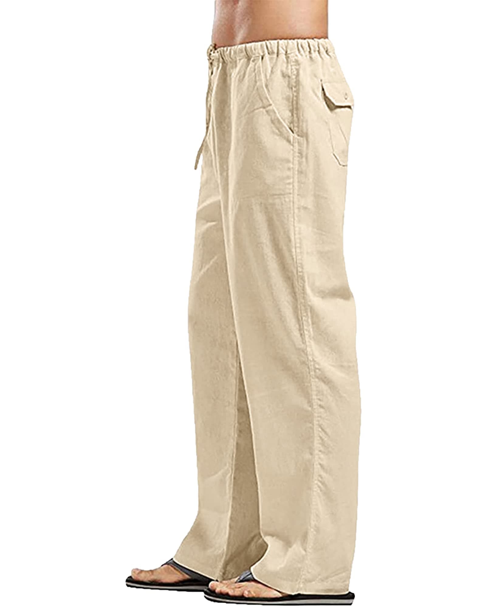YAOHUOLE Men's Cotton Linen Pants Loose Fit Casual Yoga Pants Drawstring Elastic Waist Straight Legs Pants on Amazon.ae - Price Tracker