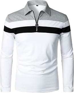 YTD Men's Long Sleeve Polo Shirts Quarter-Zip Casual Slim Fit Lapel Neck Basic Designed Cotton Shirts - Best Deal Finder