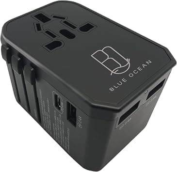 BLUE OCEAN 45w PD/QC 3.0 Type C Quick Charge Travel Adapter + Smart 3 Usb Ports Universal Travel Adapter, All In One Adapter For Phones, Tablets, Power Socket Plugs Uk Eu Us Au Auto Switch With Pouch على Amazon.ae - متتبع الأسعار