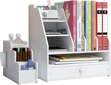 Desk Organizer with Pen Holder, DIY White Office Stationery Desktop Storage Holder Sorter with Drawer for Home, Office and School (PB04) على Amazon.ae - متتبع الأسعار