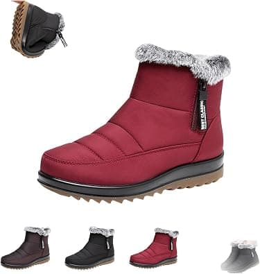 Women's Winter Waterproof Non-Slip Fleece Snow Boot, Warm Fur Lined Ankle Boots Outdoor Mid Calf Boots with Zipper على Amazon.ae - متتبع الأسعار