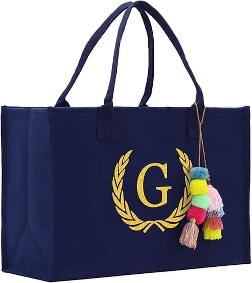 VANESSA ROSELLA Personalized Gift Monogram Initial 100% Cotton Chic Tote Bag for Women - Navy (G) on Amazon.ae - Price Tracker