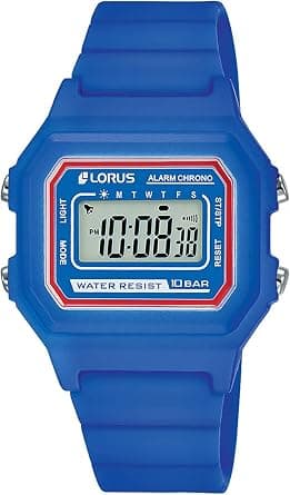 LORUS Kids Chronograph Stainless Steel and Plastic with Silicone Strap, Blue على Amazon.ae - متتبع الأسعار