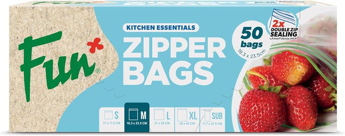 Fun Zipper Bags 18.3x23.5cm, Clear, Medium - Leak-Proof &amp; Durable Kitchen &amp; Food Storage Essentials(Pack of 50) on Amazon.ae - Price Tracker