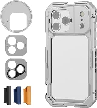 NEEWER Phone Cage Compatible with iPhone 17 Pro Max, Quick Release Video Rig Stabilizer Accessories with 67mm Filter Ring, 17mm Lens Backplate, T Mount Adapter, 4x Camera Control Cap, PA144 (Silver) on Amazon - Best Deal Finder