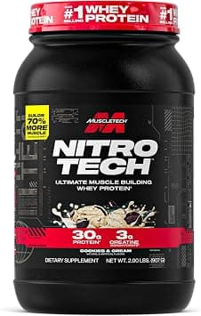 MuscleTech Whey Protein Powder (Cookies & Cream, 2.2LB) - 3g Protein | Nitro-Tech Ultimate Muscle Building Formula with Whey Protein Isolate - 3g of Creatine & 6.8g of BCAA - Packaging May Vary on Amazon.ae - Price Tracker