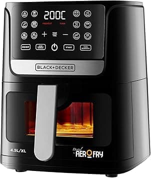 BLACK+DECKER 4.5L Air Fryer with LED Touch Panel, 12 Preset Programs, Adjustable Temp 80-200°C, Timer, Preheat, Reheat, Keep Warm, Dehydrate, Auto-Off, Dishwasher-Safe – AF4500-B5 - Amazon.ae Price Tracker